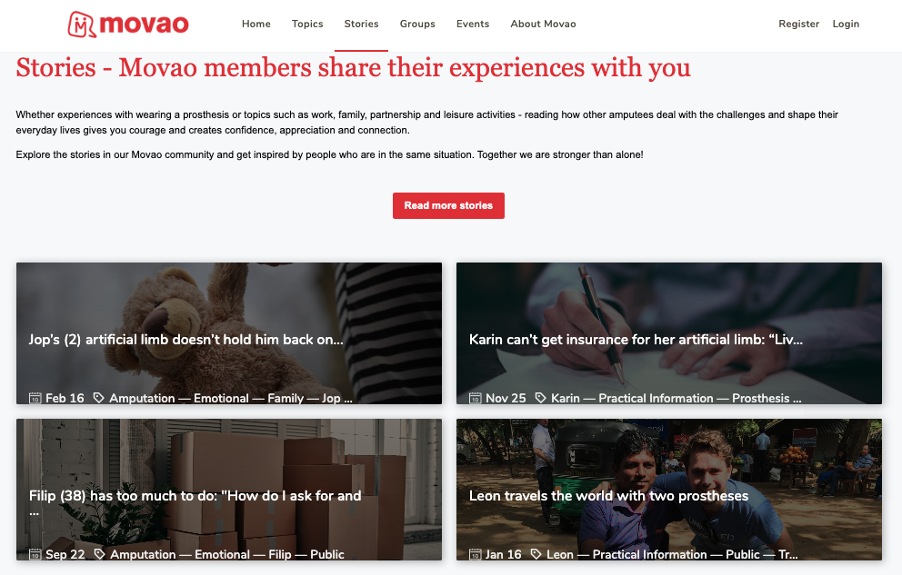 Movao's online community's story page